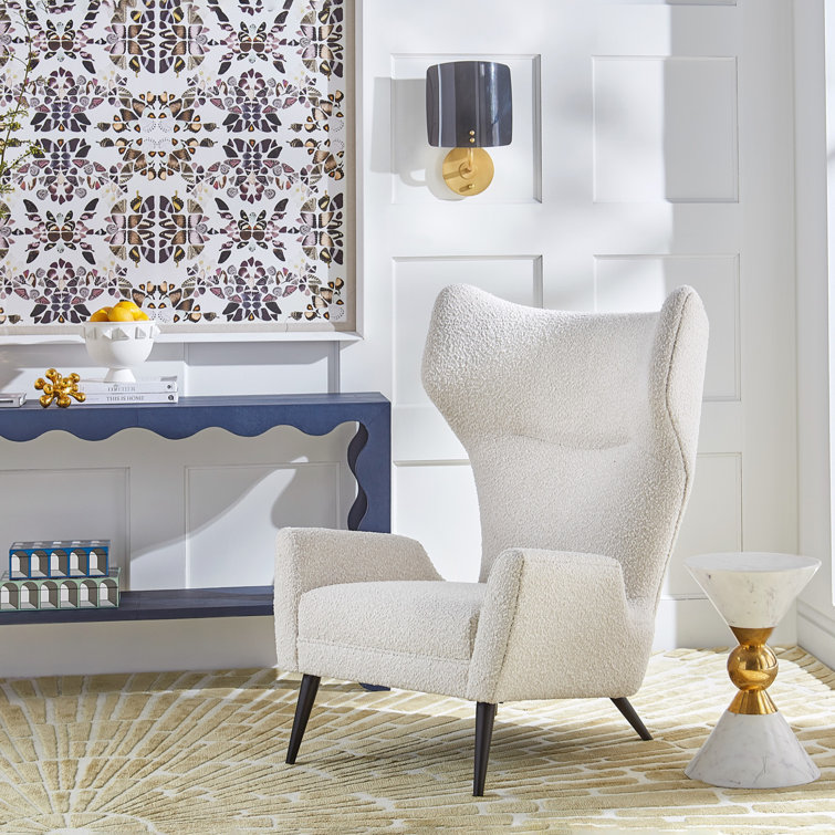 Olympus Oatmeal Bouclé and Black Metal Wingback Chair