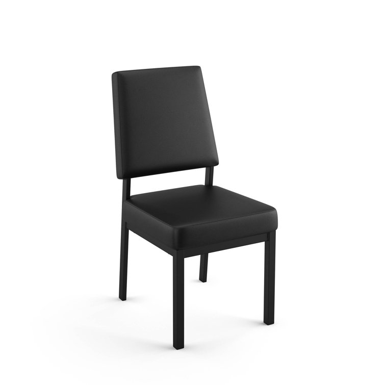 Charcoal Black Faux Leather Parsons Side Chair with Metal Frame