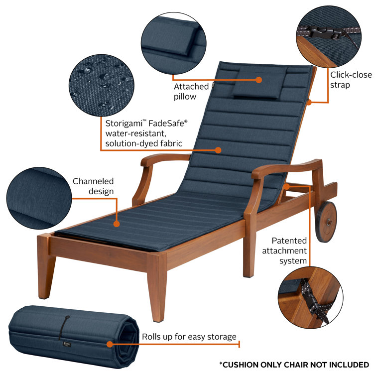 Heather Indigo Water-Resistant Outdoor Chaise Lounge Cushion