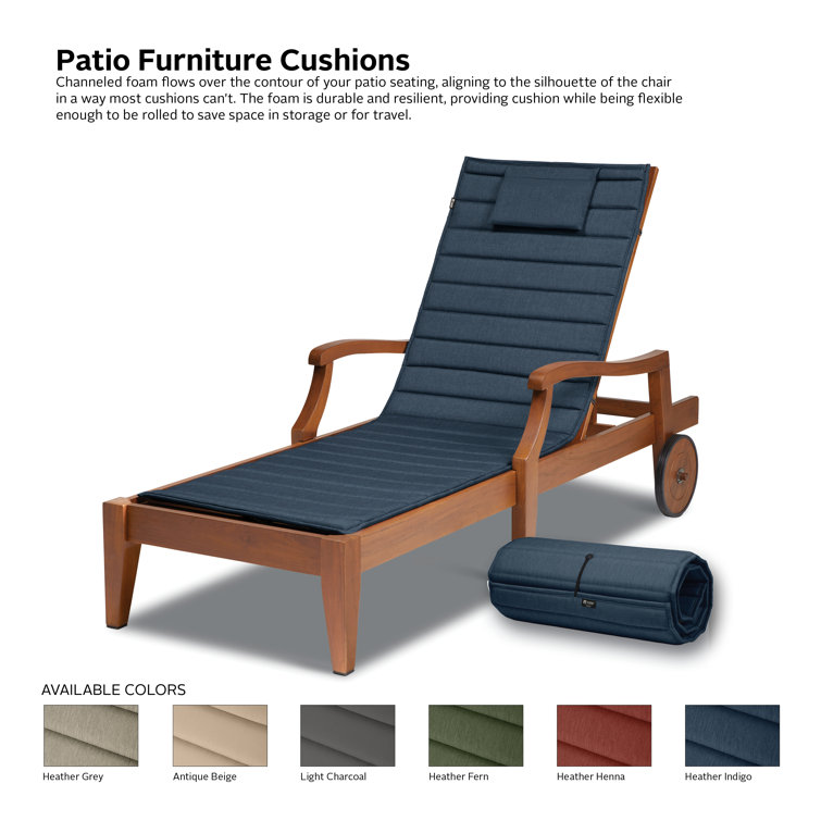 Heather Indigo Water-Resistant Outdoor Chaise Lounge Cushion