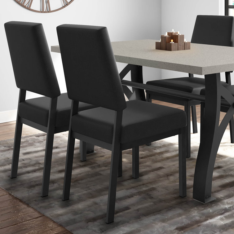 Charcoal Black Faux Leather Parsons Side Chair with Metal Frame