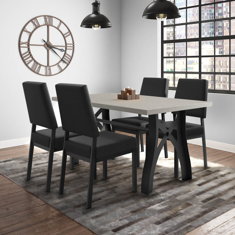 Charcoal Black Faux Leather Parsons Side Chair with Metal Frame