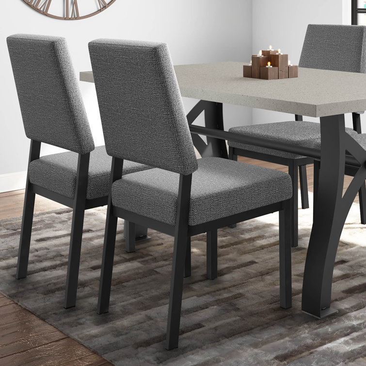 Gray Upholstered Parsons Side Chair with Metal Frame