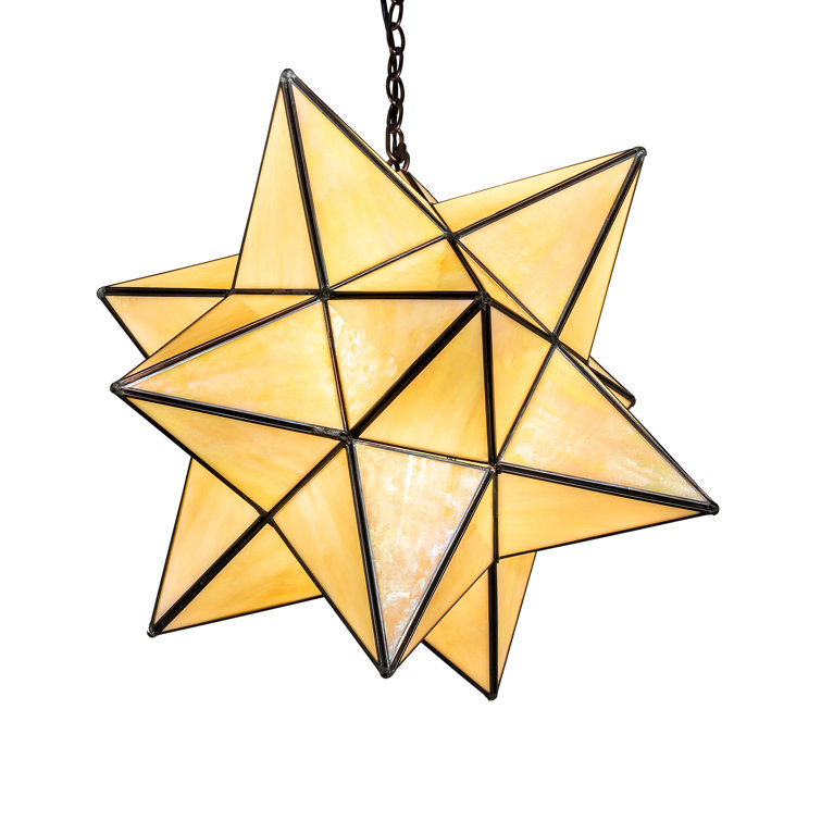 Beige Iridescent Glass Star Pendant with Mahogany Bronze Finish