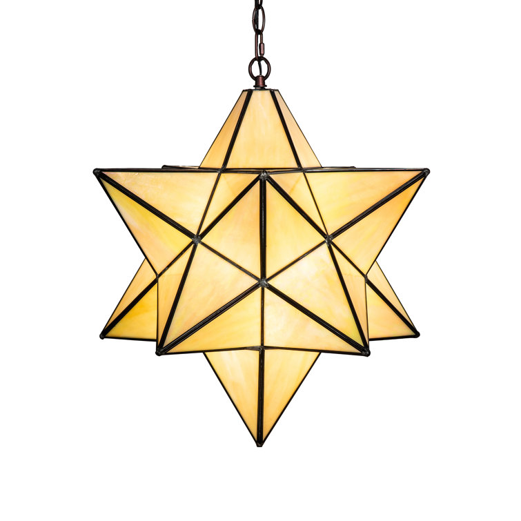 Beige Iridescent Glass Star Pendant with Mahogany Bronze Finish