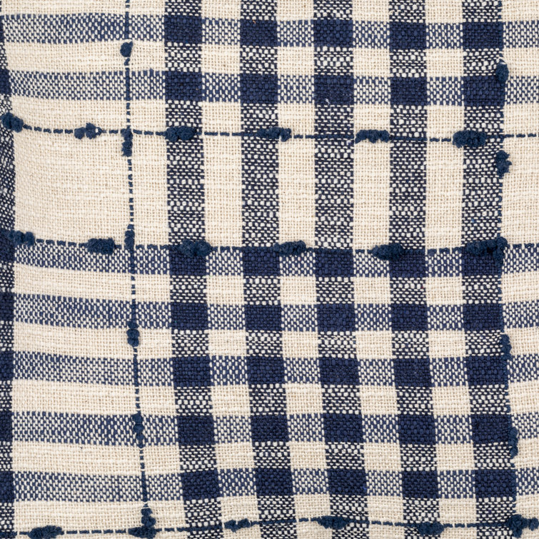 Navy and Light Beige Plaid Cotton Euro Throw Pillow Cover