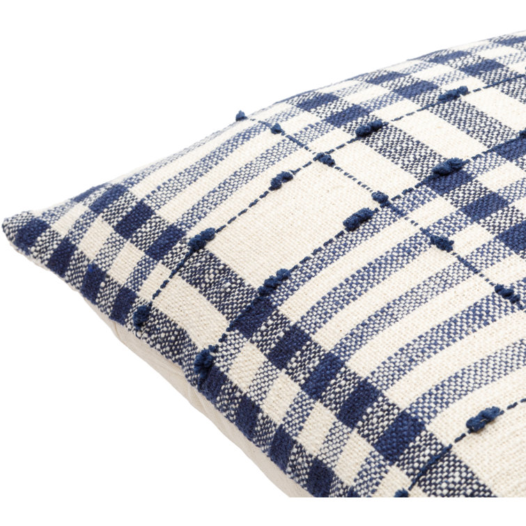 Navy and Light Beige Plaid Cotton Euro Throw Pillow Cover