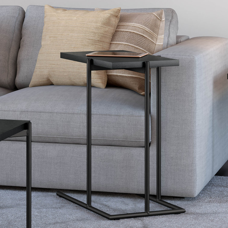 Drew 21" Black Metal and Wood C-Table