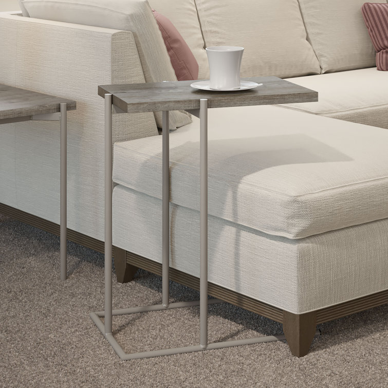 Grayish-Brown Wood and Metal Rectangular C-Table