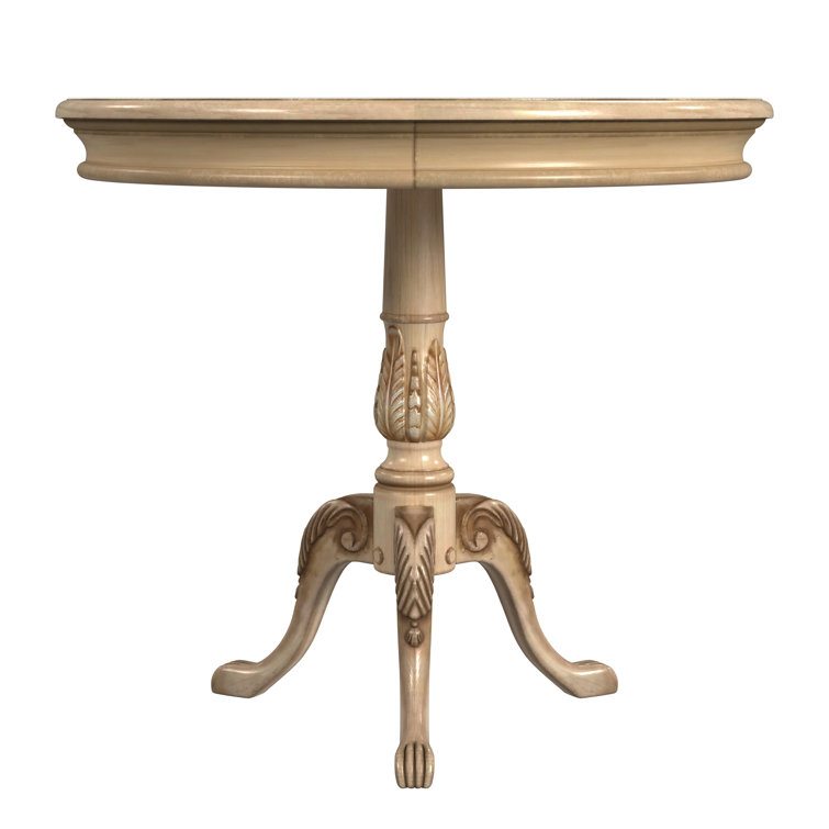 Antique Beige Round Pedestal Table with Maple and Walnut Inlay