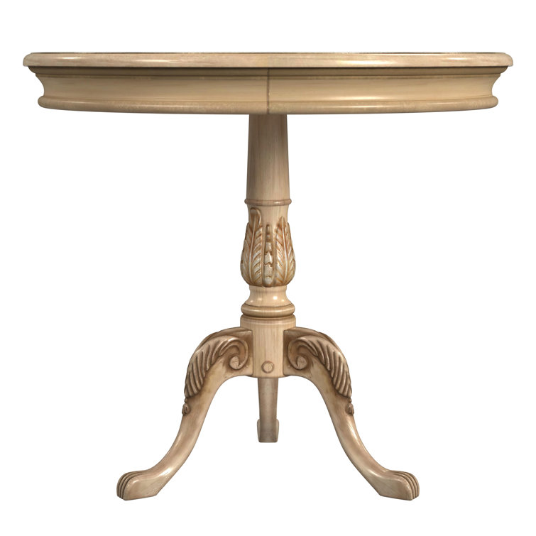 Antique Beige Round Pedestal Table with Maple and Walnut Inlay