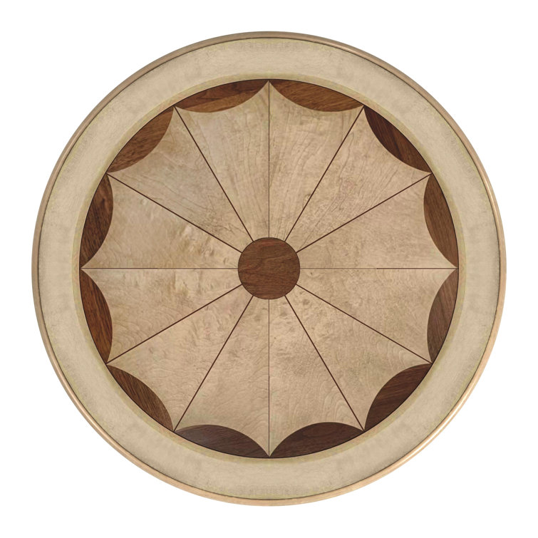 Antique Beige Round Pedestal Table with Maple and Walnut Inlay