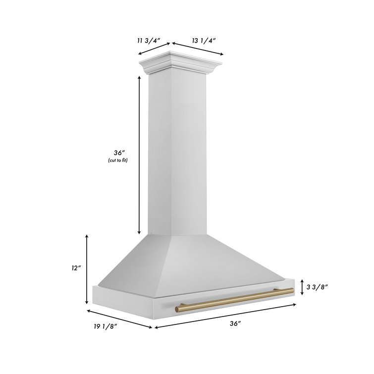 36" Stainless Steel Wall Mount Range Hood with Champagne Bronze Accents