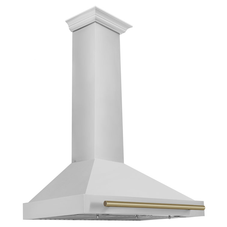 36" Stainless Steel Wall Mount Range Hood with Champagne Bronze Accents