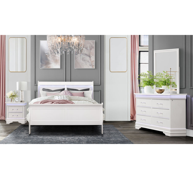 Charlie White Acrylic-Handled 2-Drawer Nightstand with LED