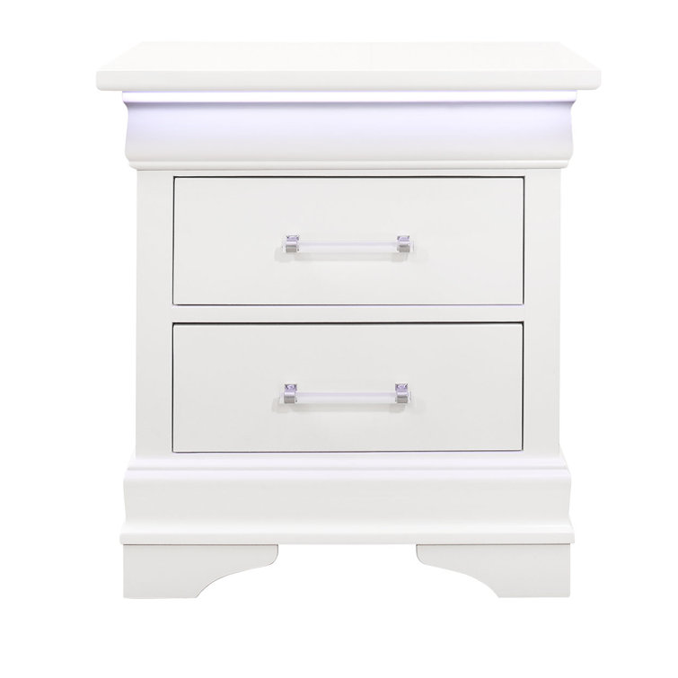 Charlie White Acrylic-Handled 2-Drawer Nightstand with LED