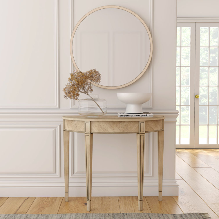 Elegant Plantation Cherry Demilune Console Table with Carved Details