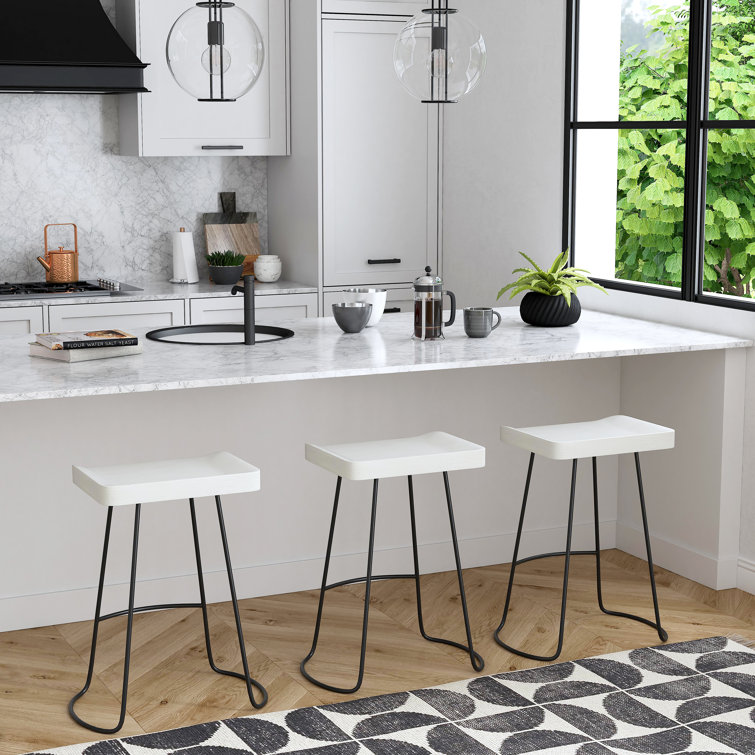 Alton White Mango Wood and Iron Backless Counter Stool