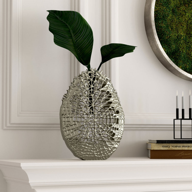 Danica 14'' Silver Cast Aluminum Sculptural Table Vase