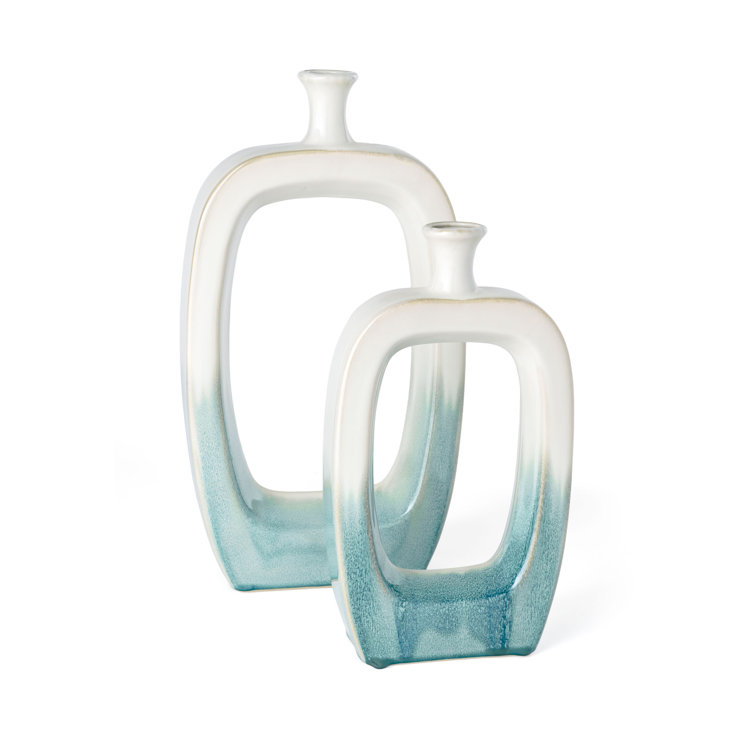 Coastal Elegance Two-Tone Green and White Ceramic Table Vase