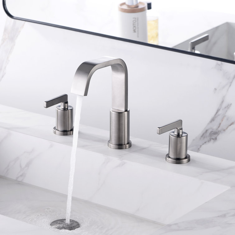 Brushed Nickel Widespread 2-Handle Bathroom Faucet with Drain Assembly