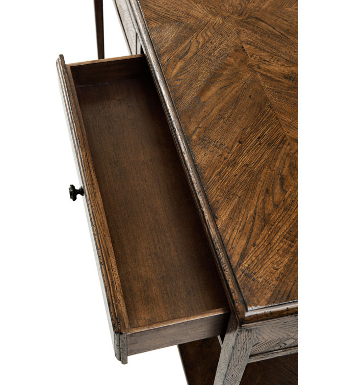 Dusk Oak Parquetry Mirrored Console Table with Storage