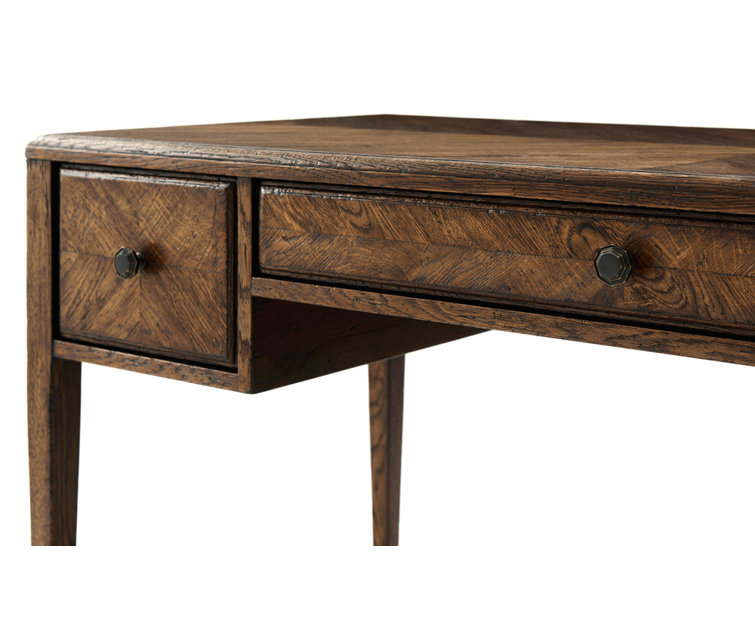 Dusk Starburst Oak Writing Desk with Bronze Handles and Drawers
