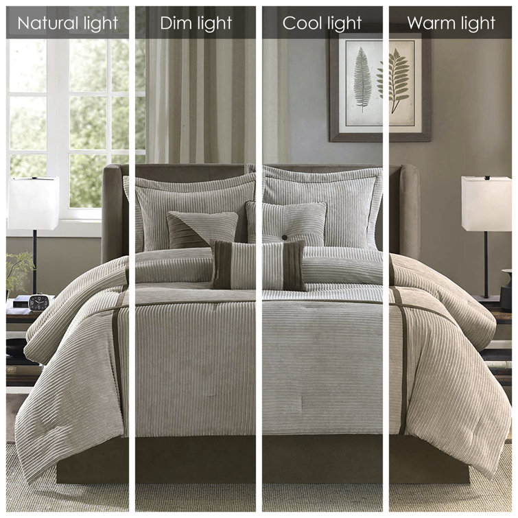 Taupe and Brown Queen Micro Corduroy Comforter Set