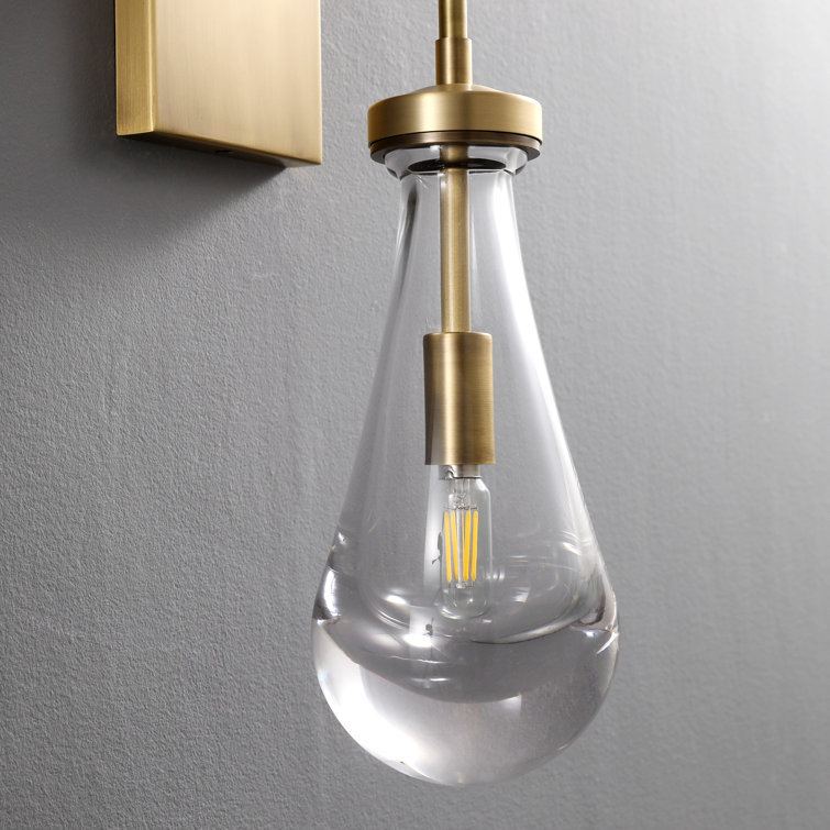 Bronze Raindrop Crystal Arm Wall Sconce Set with Glass Shade