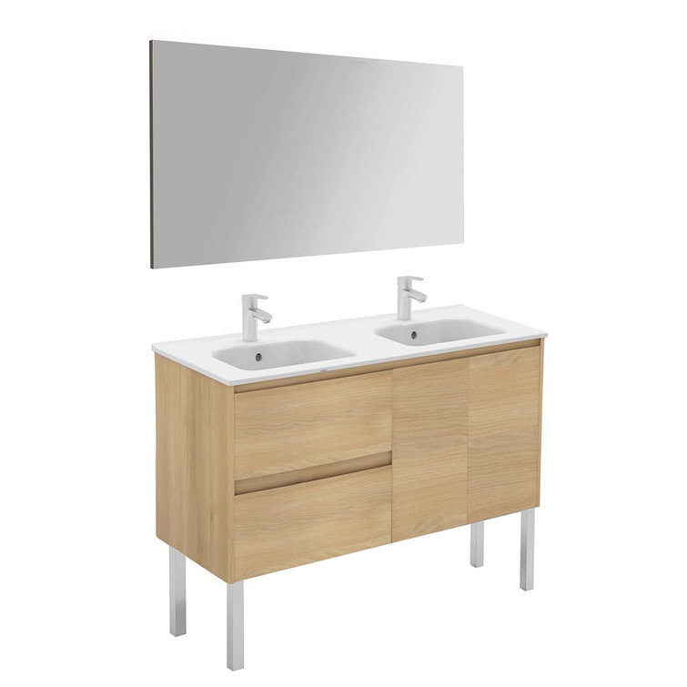 Ambra 48" Nordic Oak Wall-Mount Double Vanity with Ceramic Top