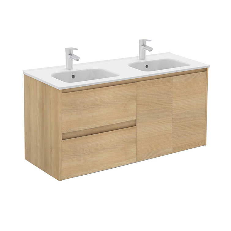 Ambra Nordic Oak 47.5'' Wall Mounted Double Vanity with Mirror