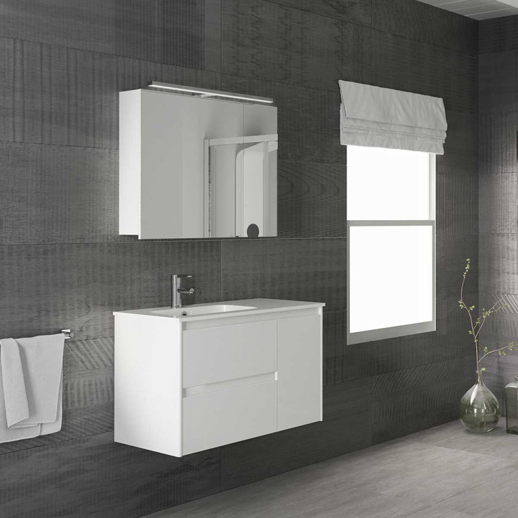 Ambra 35.1" Matte White Wall Mounted Single Vanity Base