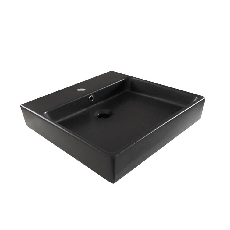 Simple Matte Black Ceramic Wall-Mount Vessel Bathroom Sink