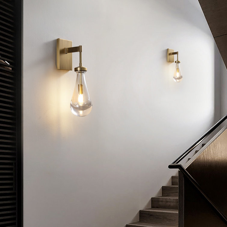 Bronze Raindrop Crystal Arm Wall Sconce Set with Glass Shade
