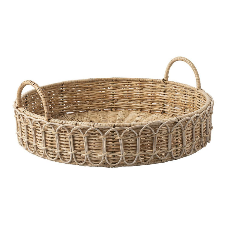 Handmade Round Rattan Vanity Tray with Handles