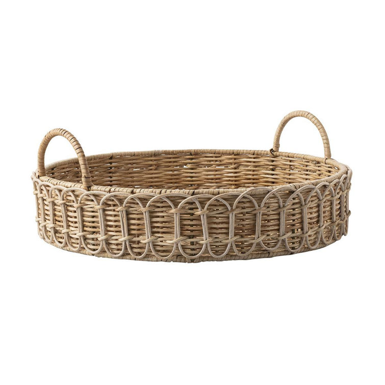 Handmade Round Rattan Vanity Tray with Handles