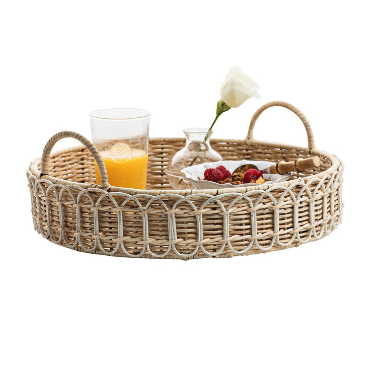 Handmade Round Rattan Vanity Tray with Handles