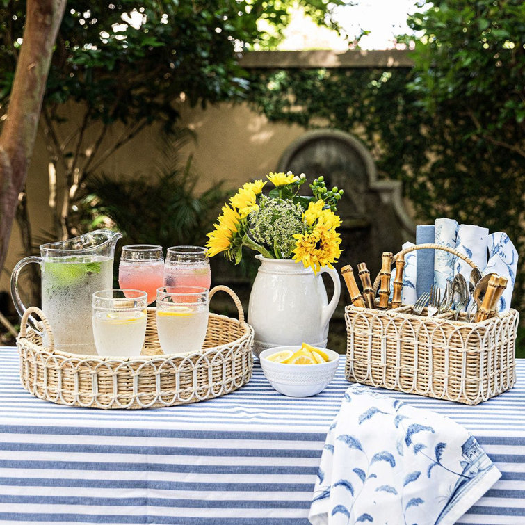 Handmade Round Rattan Vanity Tray with Handles