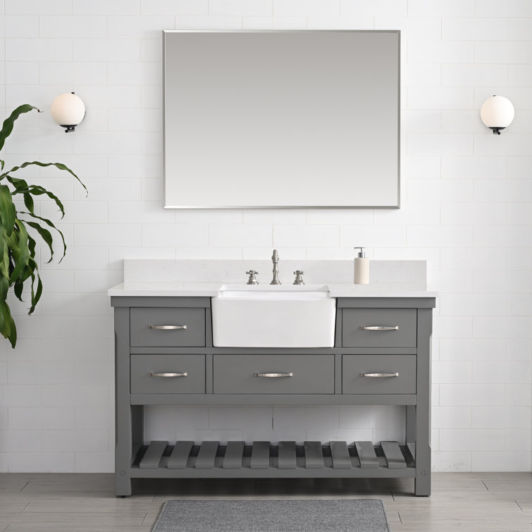 Gray Engineered Wood Single Bathroom Vanity with Ceramic Sink