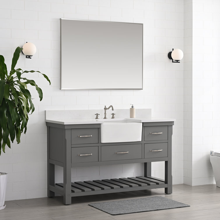 Gray Engineered Wood Single Bathroom Vanity with Ceramic Sink