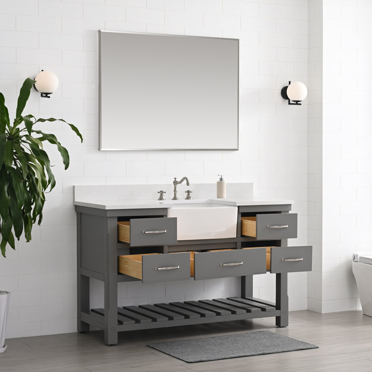 Gray Engineered Wood Single Bathroom Vanity with Ceramic Sink