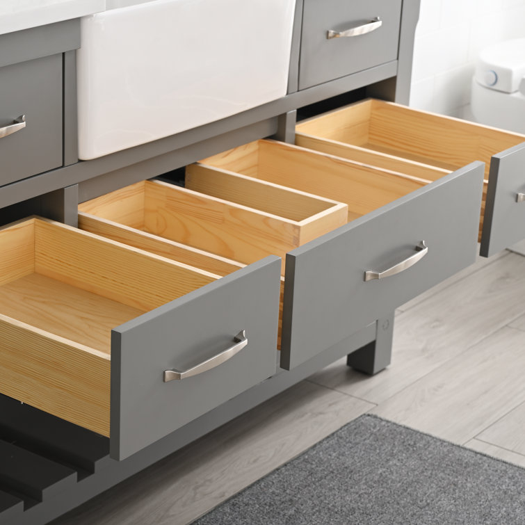 Gray Engineered Wood Single Bathroom Vanity with Ceramic Sink