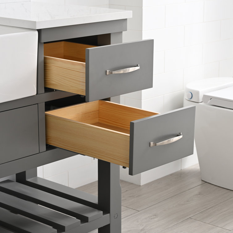 Gray Engineered Wood Single Bathroom Vanity with Ceramic Sink