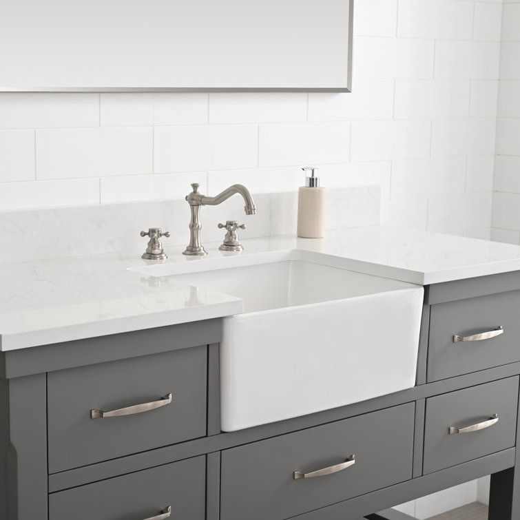 Gray Engineered Wood Single Bathroom Vanity with Ceramic Sink