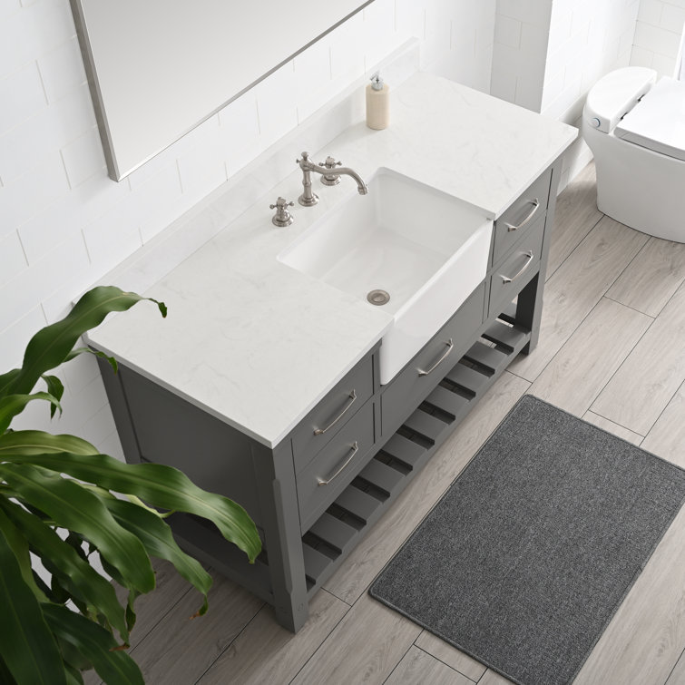 Gray Engineered Wood Single Bathroom Vanity with Ceramic Sink