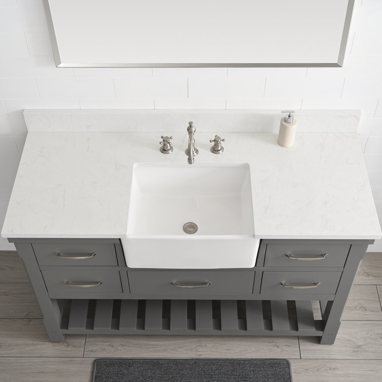 Gray Engineered Wood Single Bathroom Vanity with Ceramic Sink