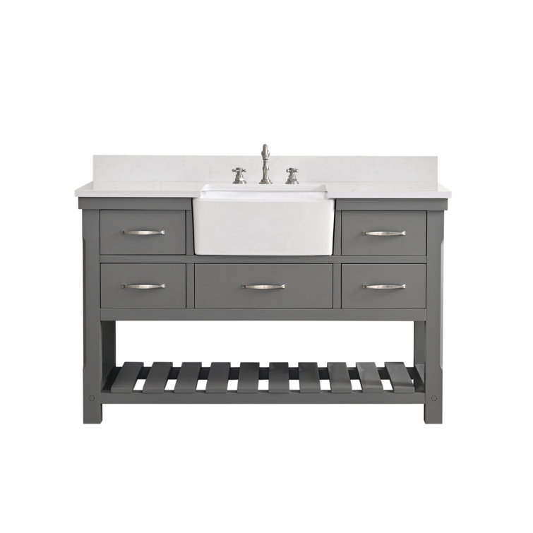 Gray Engineered Wood Single Bathroom Vanity with Ceramic Sink