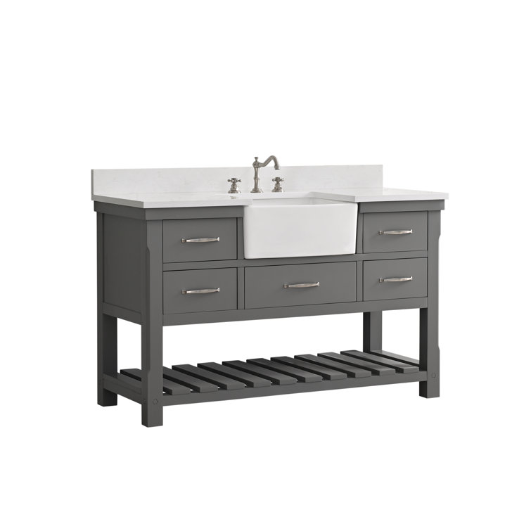 Gray Engineered Wood Single Bathroom Vanity with Ceramic Sink