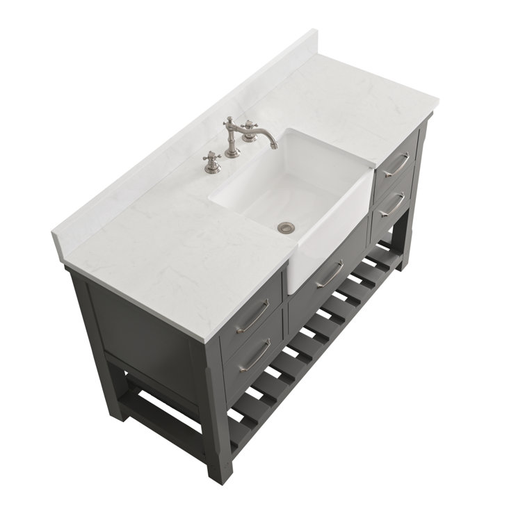 Gray Engineered Wood Single Bathroom Vanity with Ceramic Sink
