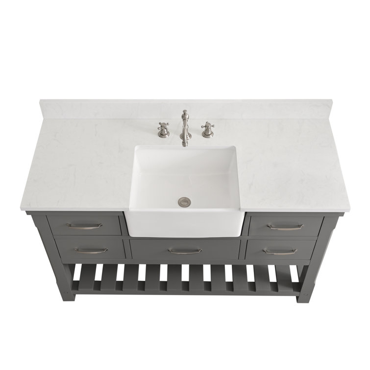 Gray Engineered Wood Single Bathroom Vanity with Ceramic Sink